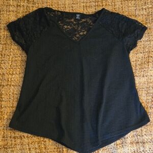 SHEIN Black Lace Short Sleeve Top